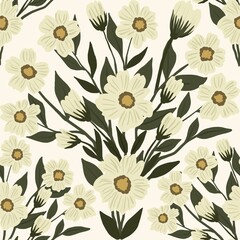 Nature Pattern Background Illustration For Cover, Banner, Notes. Fall Winter Aesthetic Background. Plant And Flower Pattern Background.