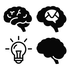 Conceptual brain icons set representing ideas knowledge and intelligence for educational medical and science projects silhouette