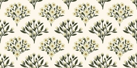 Nature Pattern Background Illustration For Cover, Banner, Notes. Fall Winter Aesthetic Background. Plant And Flower Pattern Background.