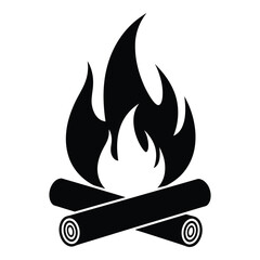 Iconic campfire symbol featuring flickering flames and stacked logs a classic outdoor fire element silhouette