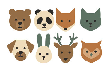 Obraz premium Collection of simple geometric animal heads featuring bear, fox, panda, and deer in earthy neutral tones