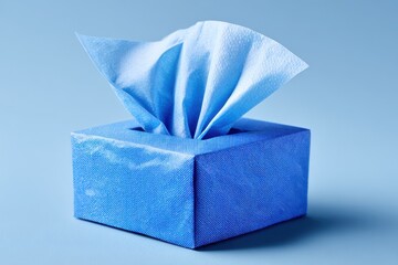 Kleenex Box for Allergy Care. Isolated Blue Tissue Container on Clean Background