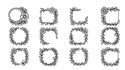 Decorative hand drawn circular frames with leaves