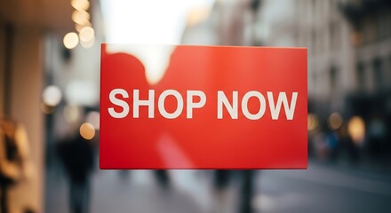 Shop Now Sign - Red Advertisement for Retail Sales.