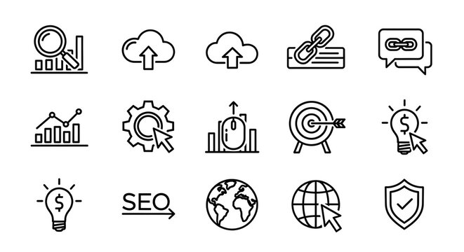 SEO and Digital Marketing Icons - Data Analysis and Optimization.