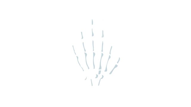 Skeleton hand on white background, simple cartoon style 