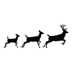 Silhouette of three deer running in formation a majestic stag leads two smaller deer in a graceful dynamic motion silhouette