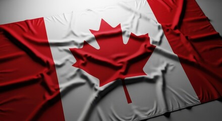 Majestic canadian flag rippling proudly displaying the iconic maple leaf symbol of national pride