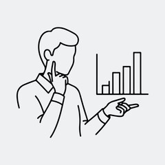 Silhouette businessman analyzing rising bar chart vector illustration