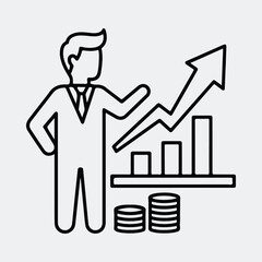 Silhouette businessman showing business growth with chart and coin vector illustration
