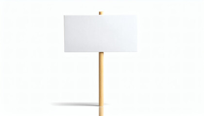 Blank sign on wooden stick isolated on white background for modern 3