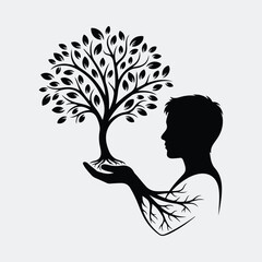 Silhouette man holding tree representing growth and life vector illustration