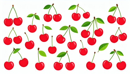Cherry icon featuring red ripe cherries with leaves, simple flat berry logo design for modern fruit branding, digital illustration, and minimal graphic design