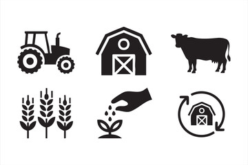 Tractor and barn vector illustration for rural agriculture and organic food projects