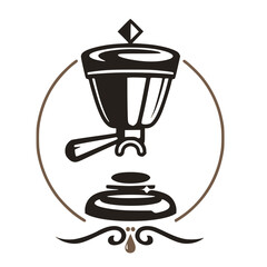 espresso machine portafilter designed as a heraldic emblem