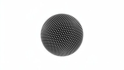 Black and White Dotted Sphere — Minimal Geometric Halftone Globe on White Background