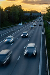 Stockholm, Sweden Traffic at sunset on the E4 highway.