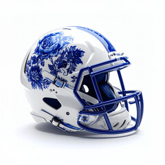 American Football Helm aus Porzellan mit blauer Blumenverzierung