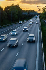 Stockholm, Sweden Traffic at sunset on the E4 highway.