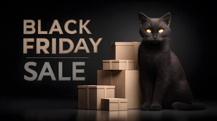 Black friday sale with black cat and boxes