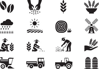 Farming and agriculture icons set for harvest, eco food, and organic industry design