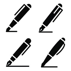 Collection of four distinct black pen and marker icons ready for digital and print projects silhouette
