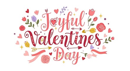 Joyful Valentines Day Celebration with Floral and Heart Accents.