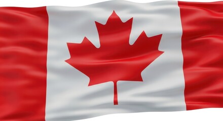 Waving canadian flag symbol of national pride red maple leaf on white and red background