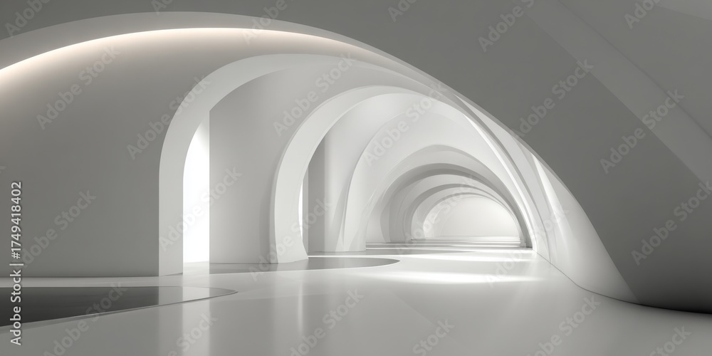 Wall mural abstract white interior with curved lines and smooth surfaces creating a modern architectural design