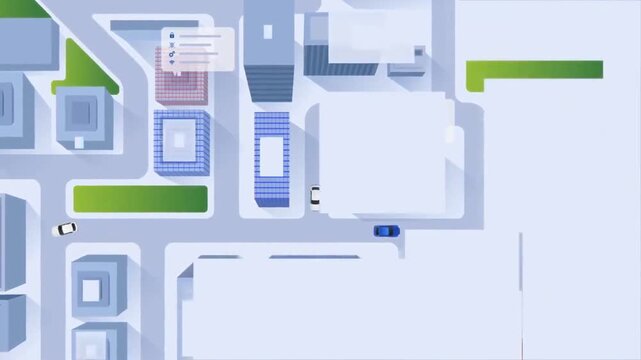 Digital city navigation map animation showing GPS routes, urban transport, and modern technology concept