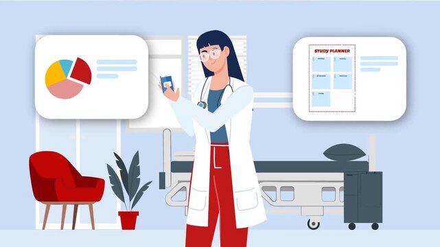 Medical team of doctors and nurses standing together in hospital, healthcare and teamwork concept animation