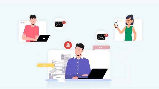 Business professionals attending online meeting presentation via laptop, teamwork and virtual collaboration concept