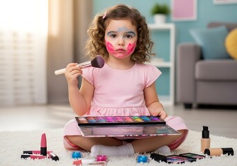 Little Girls Makeup Mishap - A Moment of Playful Chaos.