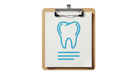 Isolated healthcare paper on clip board contains dental info chart with tooth graphic design