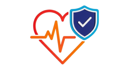 Isolated Heartbeat pulse in the shape of a heart symbol with protection shield icon for healthcare