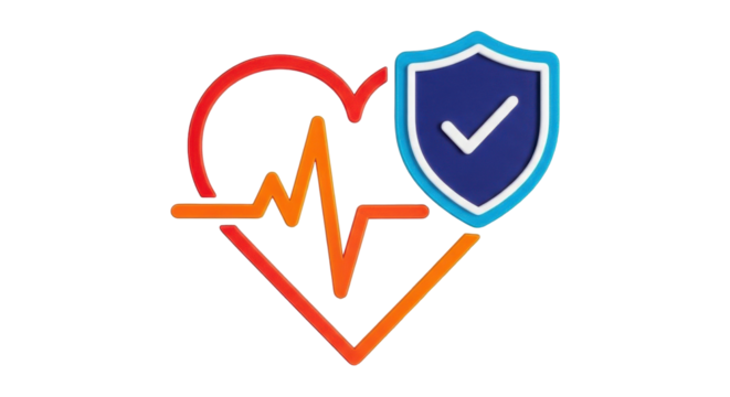 Isolated Heartbeat pulse in the shape of a heart symbol with protection shield icon for healthcare