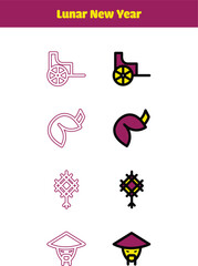 Vibrant Lunar New Year icons offering prosperity and good fortune for digital content creation projects