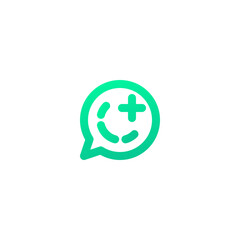 Green Chat Bubble Icon with Smiling Face and Plus Sign Positive Communication Concept