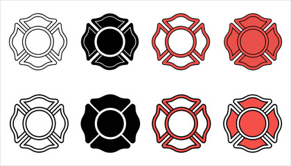 Firefighter Maltese Cross Vector Fire Department Logo, Rescue Badge Symbol, and Firefighter Emblem Design Set