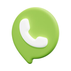 3D Render of a Green and White Telephone Icon in a Speech Bubble, Isolated on White Background