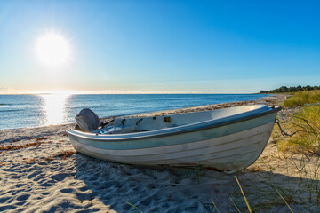 Small boat on the beach of Saksild Strand, Denmark