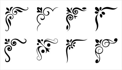 Floral Corner Ornament Vector Decorative Vintage Border, Swirl Flourish, and Elegant Frame Design Elements