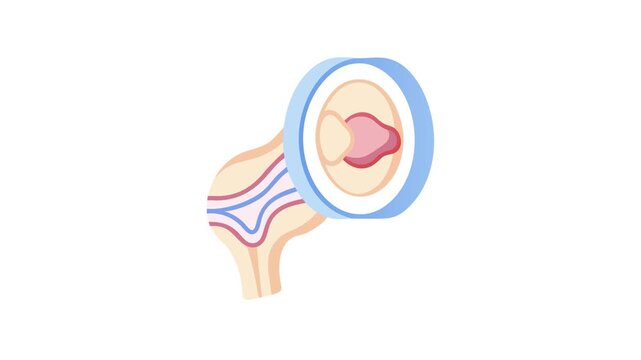 Illustration of a fetus with anatomical details and magnifying glass