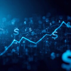 Abstract blue financial growth chart with dollar signs