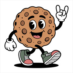 Cute Cookie Character Vector Funny Cartoon Biscuit Mascot Walking with Smile, Food Illustration for Bakery and Dessert Design