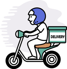 Cartoon illustration of people riding scooters and motorcycles on the road