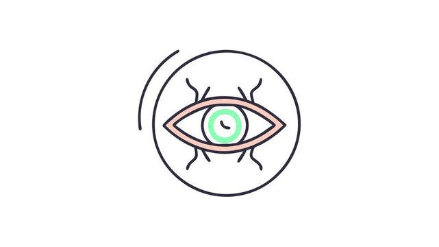 Flat graphic of an eye in muted colors and circle