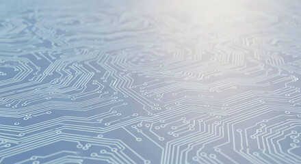 Abstract blue circuit board pattern with glowing light effect
