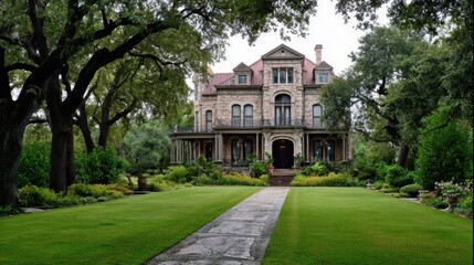 Luxury Texas Mansion: Old House with Lush Garden, Green Landscape