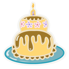 Party sticker collection set. Cute pastel colors. Can be used for card, invitation, border. Isolated illustration of birthday, elements like gift, cake, balloon, hand drawn cartoon illustration.